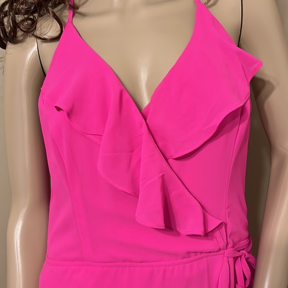 Beautiful Ruffled High/Low Maxi Dress. Bright pink Polyester Chiffon fabric.  XL - Picture 2 of 6